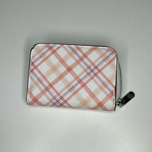 coral plaid mini wallet
